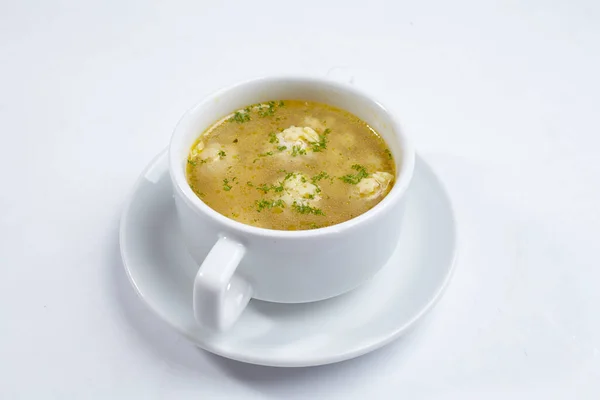Suppe Mit Frikadellen Auf Weißem Hintergrund — Stockfoto