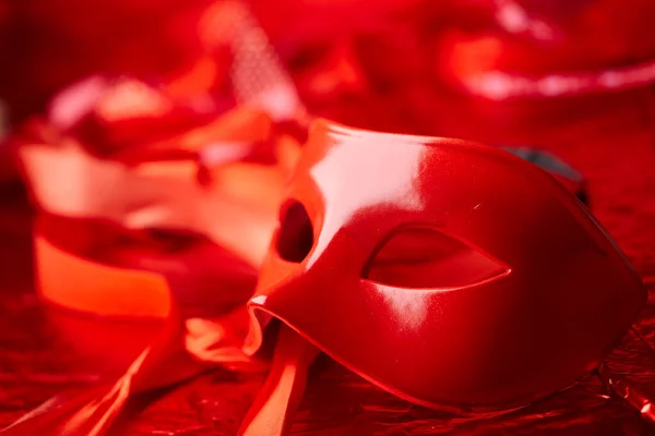 Red Mask Red Ribbons Close View —  Fotos de Stock