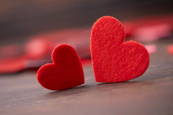 Czerwone Serca Uroczyste Tło Lutego Walentynki — Zdjęcie stockowe