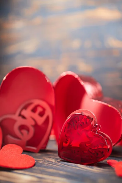Rode Harten Feestelijke Achtergrond Februari Valentijnsdag — Stockfoto