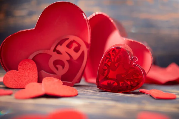 Rode Harten Feestelijke Achtergrond Februari Valentijnsdag — Stockfoto
