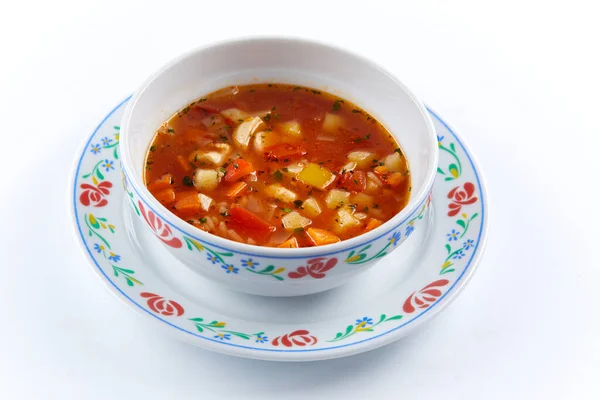 Nahaufnahme Von Köstlicher Italienischer Suppe Auf Weißem Hintergrund — Stockfoto