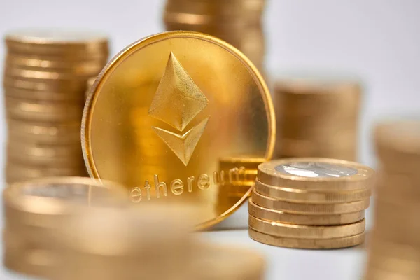 Etherium Coins Close Fondo Dinero Virtual —  Fotos de Stock