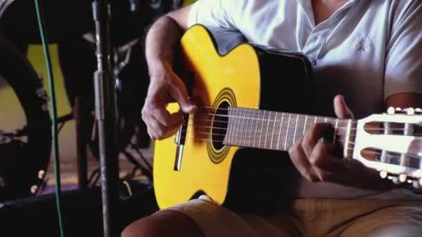 Gitarist Barda Gitar Çalıyor Goa Hindistan — Stok video