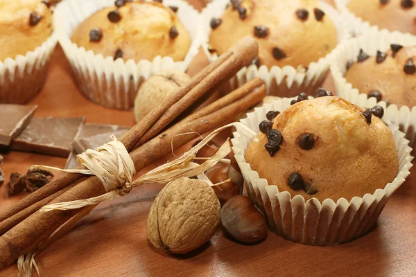 Muffins de chispas de chocolate recién sacados del horno —  Fotos de Stock