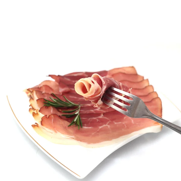 Crudo di prosciutto con rosmarino fresco — Foto Stock