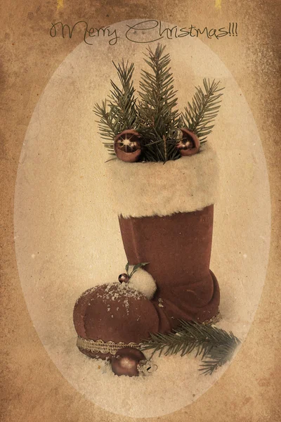 Christmas retro boots on sepia background — Stock Photo, Image