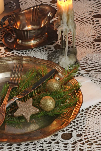 Kerst tafel dekken — Stockfoto