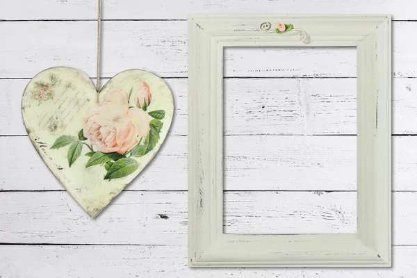 Distressed white painted picture frame — Stock Photo, Image