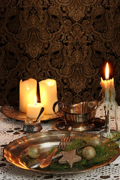 Kerst tafel dekken — Stockfoto