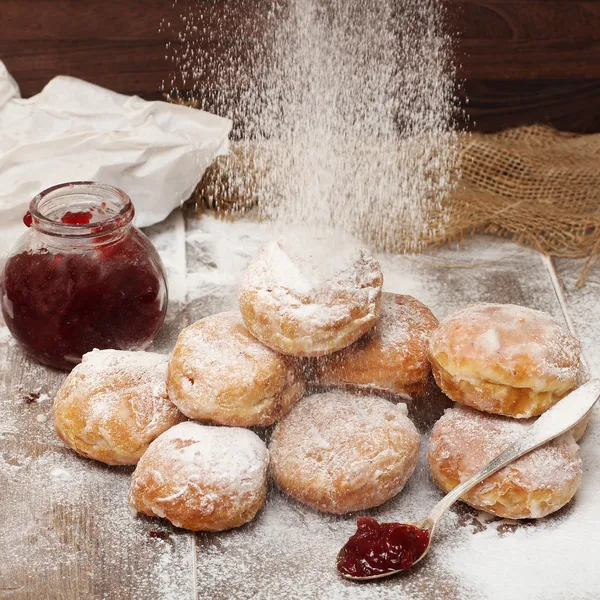 Fresh donuts with jam — Stock Photo, Image