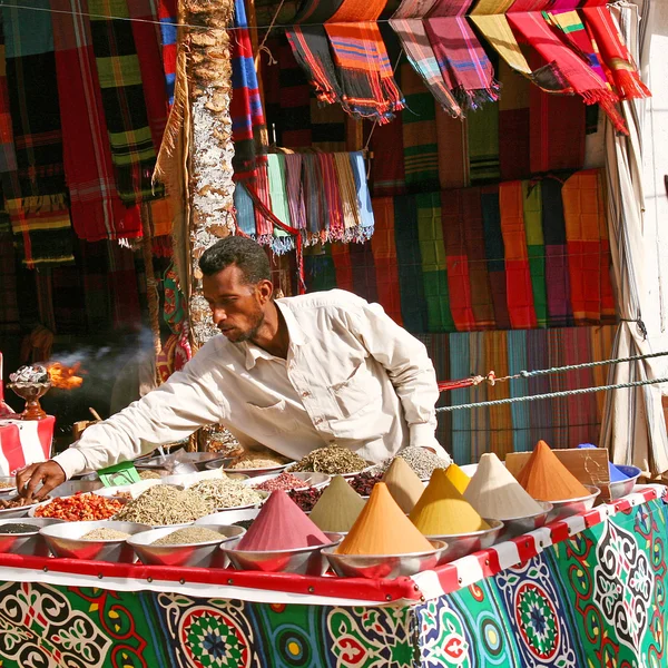 Egyptian man selling spice in Aswan Egypt on May 05 2008. Egypt's total agricultural crop production has increased by more than 20 percent in the past decade.
