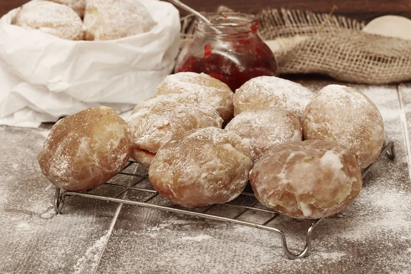 Fresh donuts with jam — Stock Photo, Image