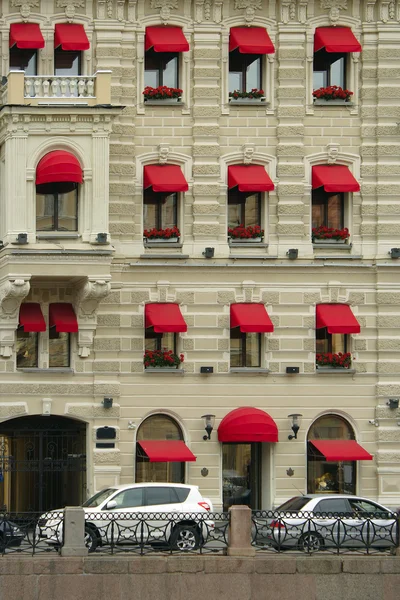 St. Petersburg, house with red awnings — Stock Photo, Image