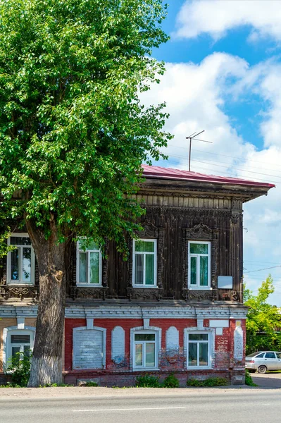 Tomszk Egy Régi Lakóház Tatarszkaja Utcában — Stock Fotó