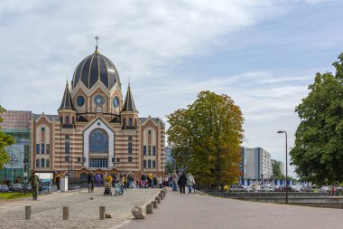 Kaliningrad, Rusya-26 Ağustos 2021: Lomze Adası 'nda yeni bir sinagogun restorasyonu, Kaliningrad bölgesi, Russi