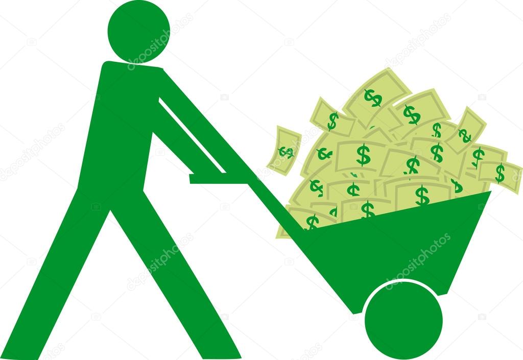 A businessman with trolley full of money.