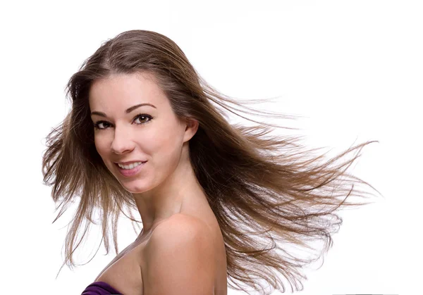 Primo piano della donna con i capelli volanti — Foto Stock