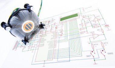 CPU cooler with electronic diagram clipart
