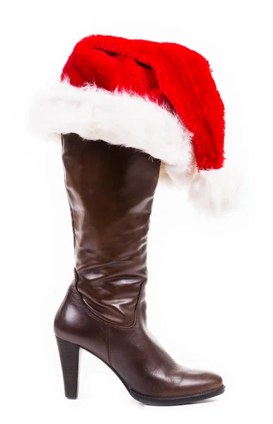 Bruin boot met KERSTMUTS — Stockfoto