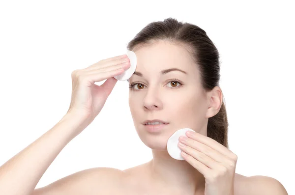 Woman cleaning her face — Stock Photo, Image