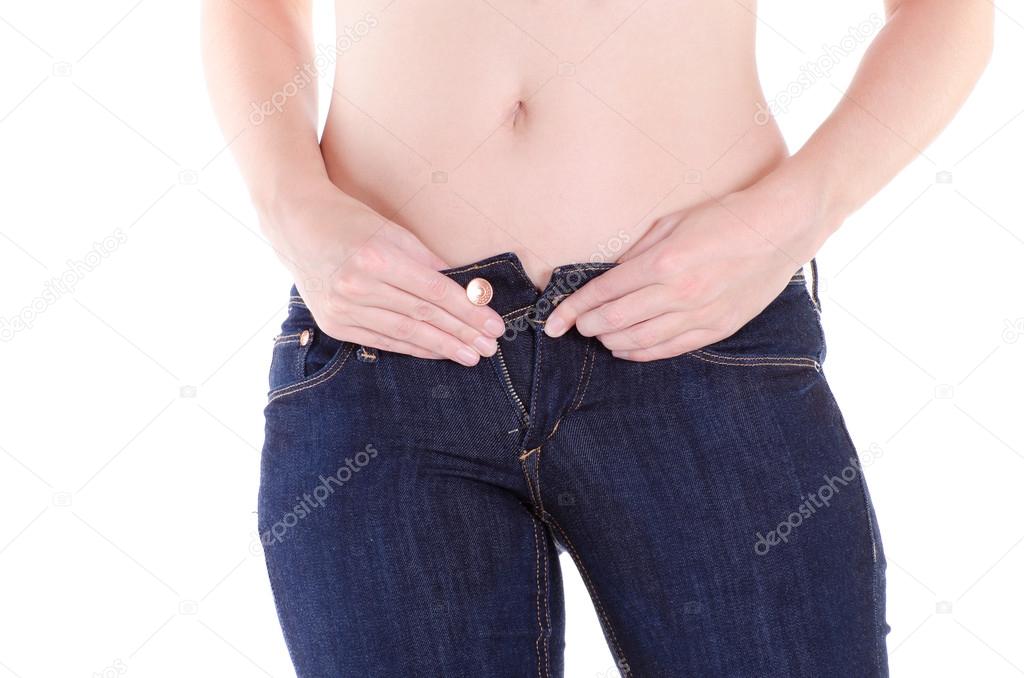 Woman pull up jeans