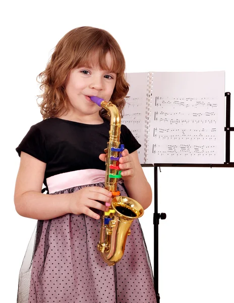 Petite fille avec saxophone — Photo