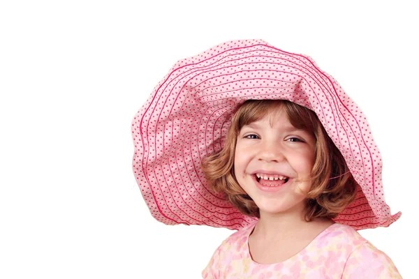 Happy little girl with big hat — Stock Photo, Image