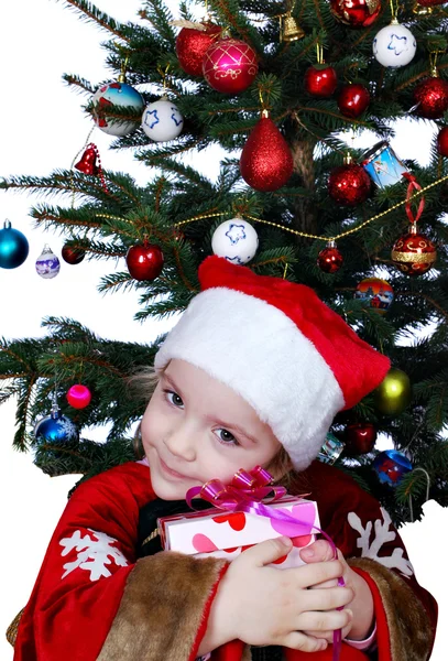 Bambina con regalo di Natale — Foto Stock