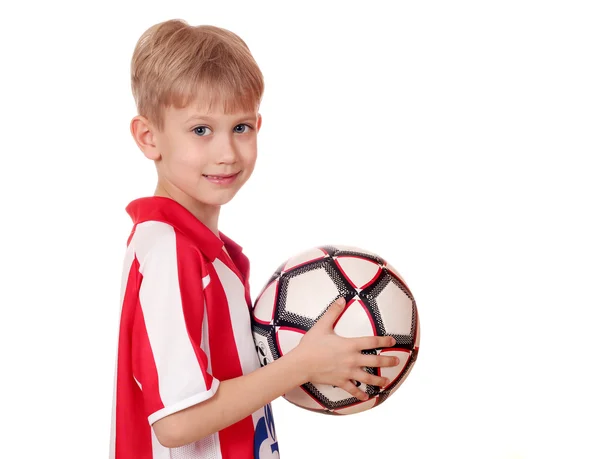 Menino com futebol — Fotografia de Stock