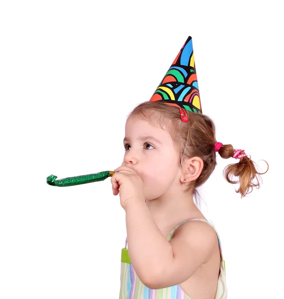 Вечірка на день народження маленької дівчинки на білому — стокове фото