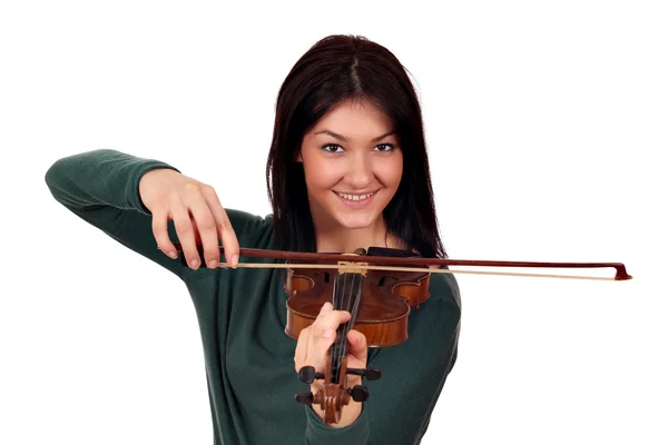 Hermosa chica feliz tocar el violín —  Fotos de Stock