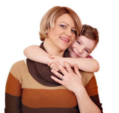 Anne ve kızı portre üzerinde beyaz