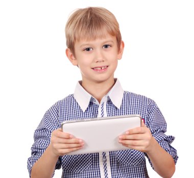 tablet pc portre ile mutlu çocuk