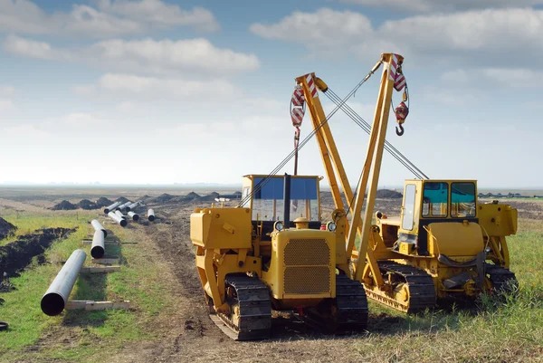 Ağır makine ve gaz boru hattı inşaat alanı — Stok fotoğraf
