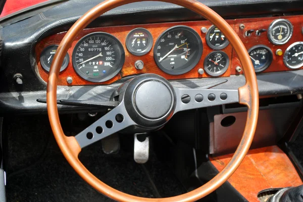 Steering wheel interior of old vintage car — Stock Photo, Image