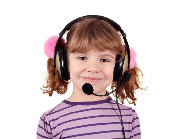 Linda menina com fones de ouvido e microfone — Fotografia de Stock