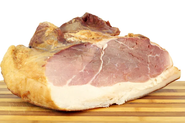 Delicious smoked ham on white background — Stock Photo, Image