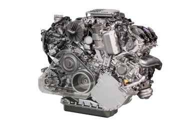 powerful car engine isolated on white