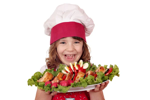 Happy little girl cook with gourmet food — Stock Photo, Image