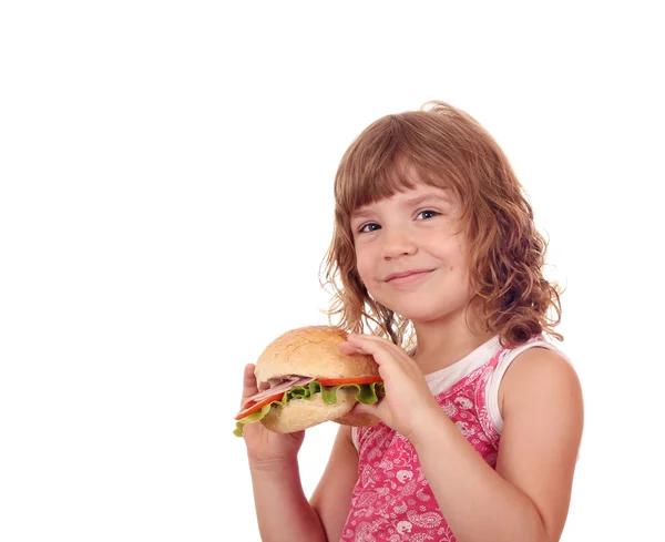 Belle petite fille avec sandwich — Photo