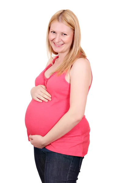 Szép terhes nő, fehér — Stock Fotó