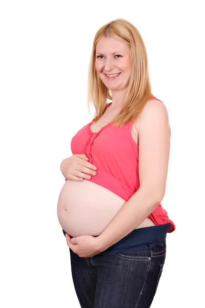 Zwangere vrouw op witte achtergrond — Stockfoto