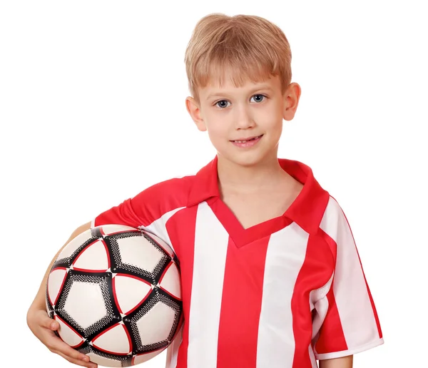 Ragazzo con pallone da calcio su sfondo bianco — Foto Stock