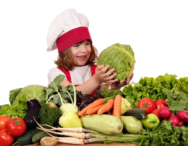 Feliz niña cocinera con verduras —  Fotos de Stock