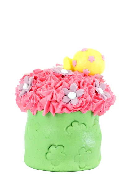 Sweet cupcake met lolly op wit — Stockfoto