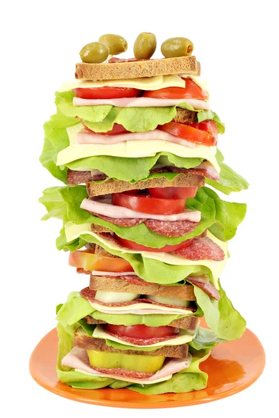 Tall sandwich on white background — Stock Photo, Image