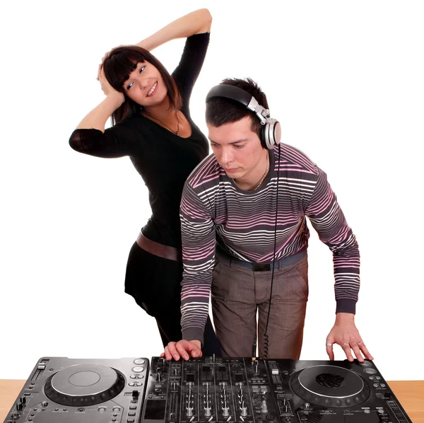 DJ en meisje techno-partij — Stockfoto