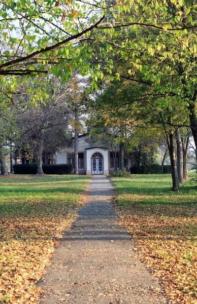 Старий будинок в осінньому парку — стокове фото