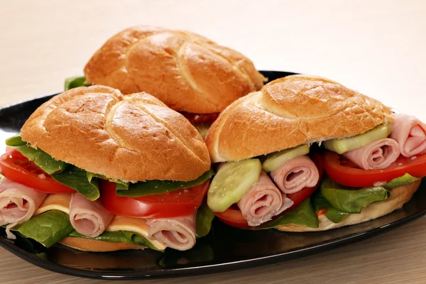 Sandwichs fast food sur plat — Photo